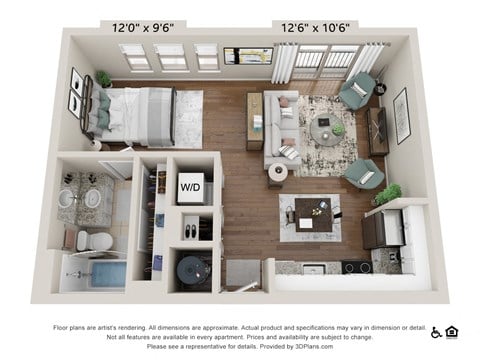 Floor plan for studio, 1 bath, 650 sqft